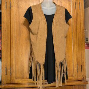 Back in the Saddle Faux suede western cowboy womens fringe vest  size - large
